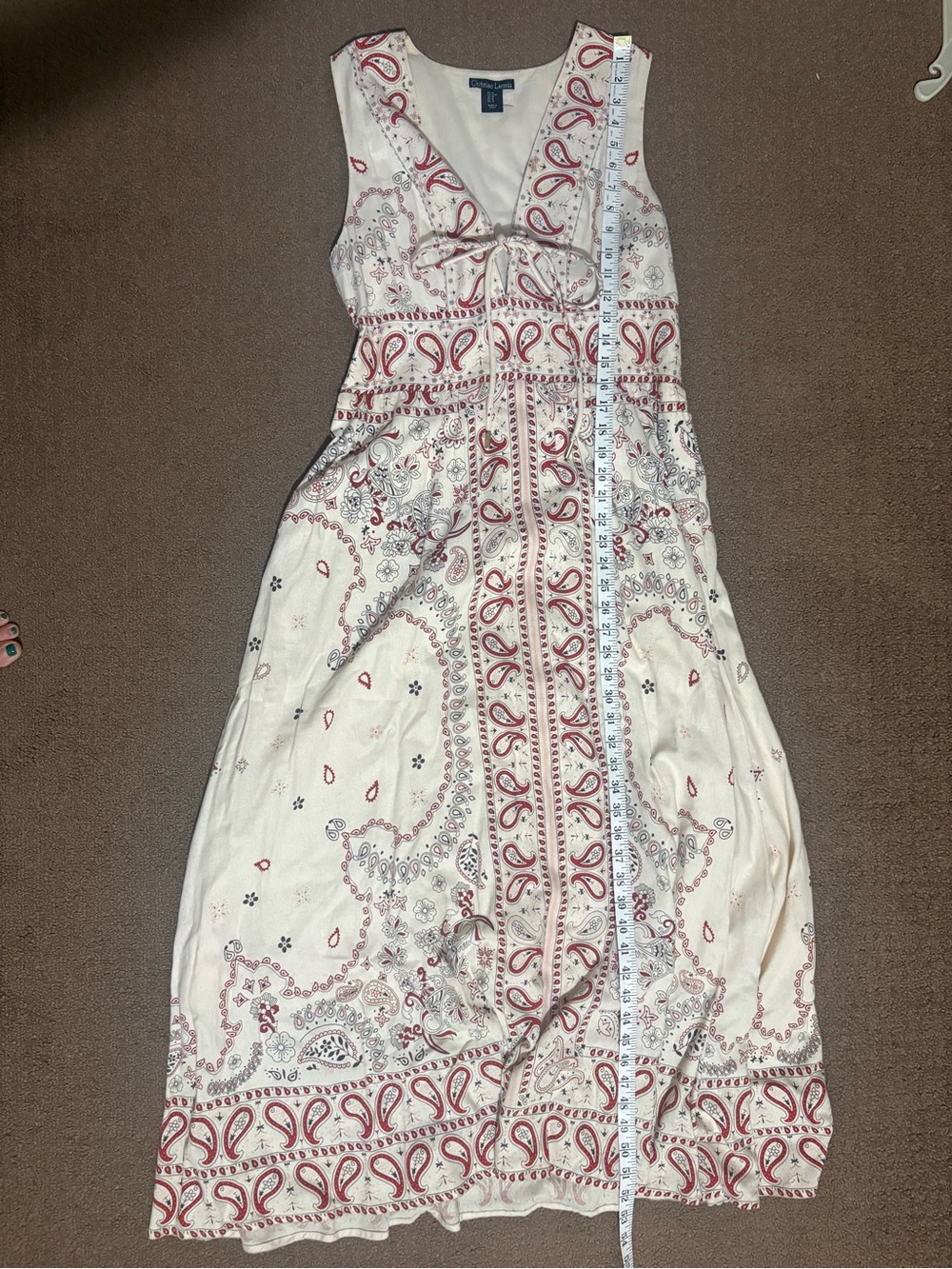 Christian Lacroix Cream Maxi Dress with Burgundy and Gray Paisley Print - Picture 8 of 9
